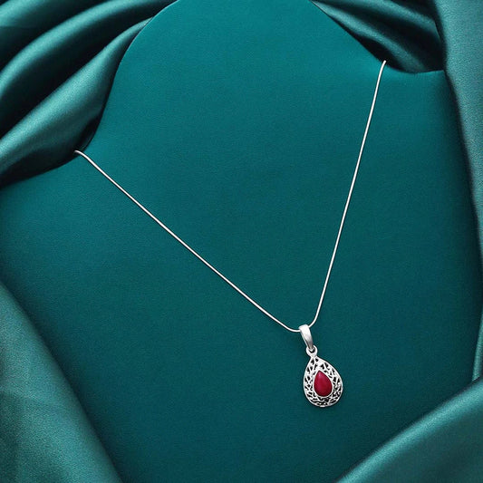 Neck Pieces - Pure 925 Silver Pendant &#8211; Magical Red Stone