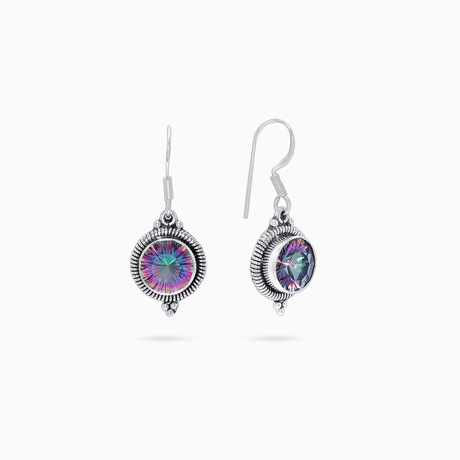 silver earring for women - Pure Silver Earrings &#8211; Glorious Purple-Blue CZ Hook Model