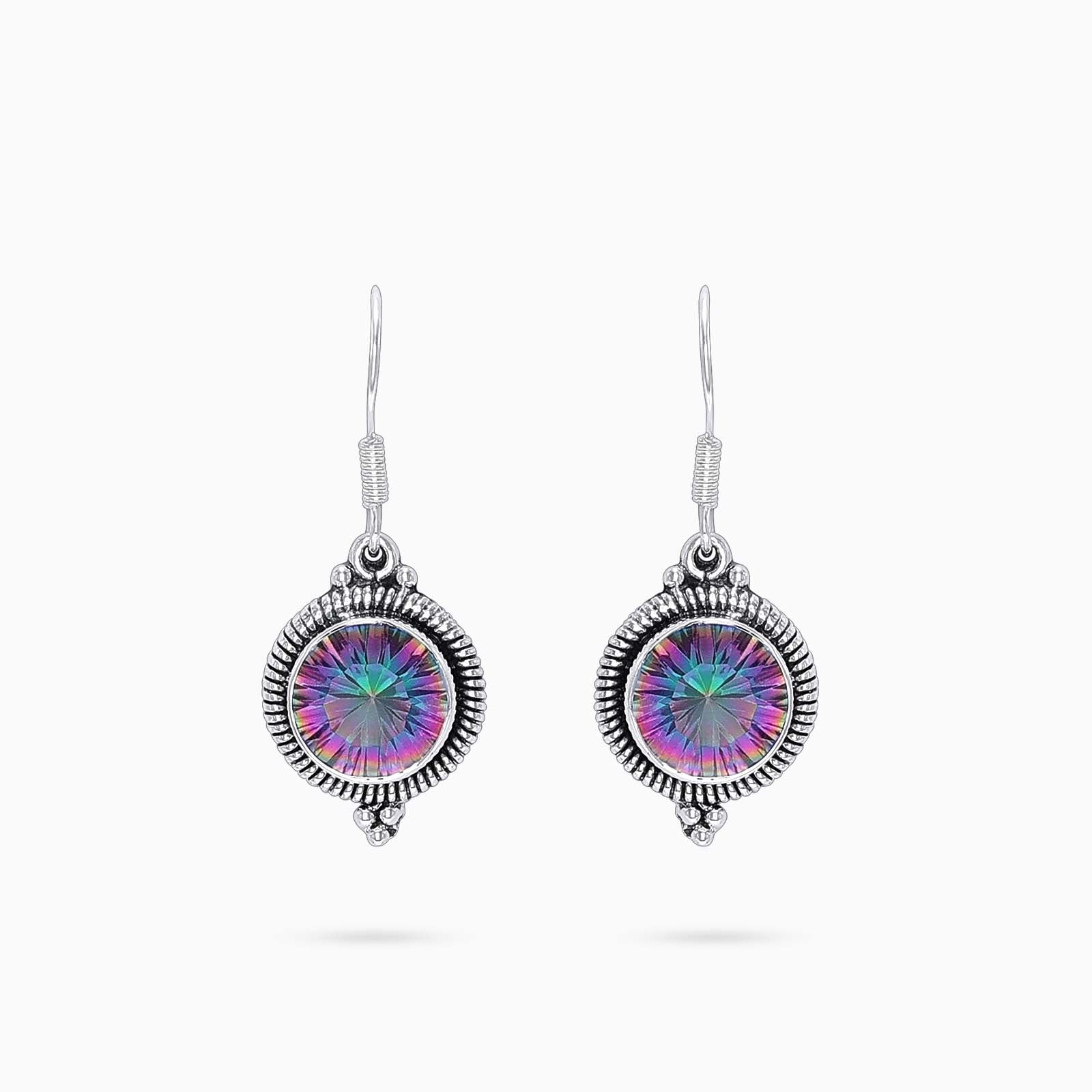 Silver Earrings - Pure Silver Earrings &#8211; Glorious Purple-Blue CZ Hook Model