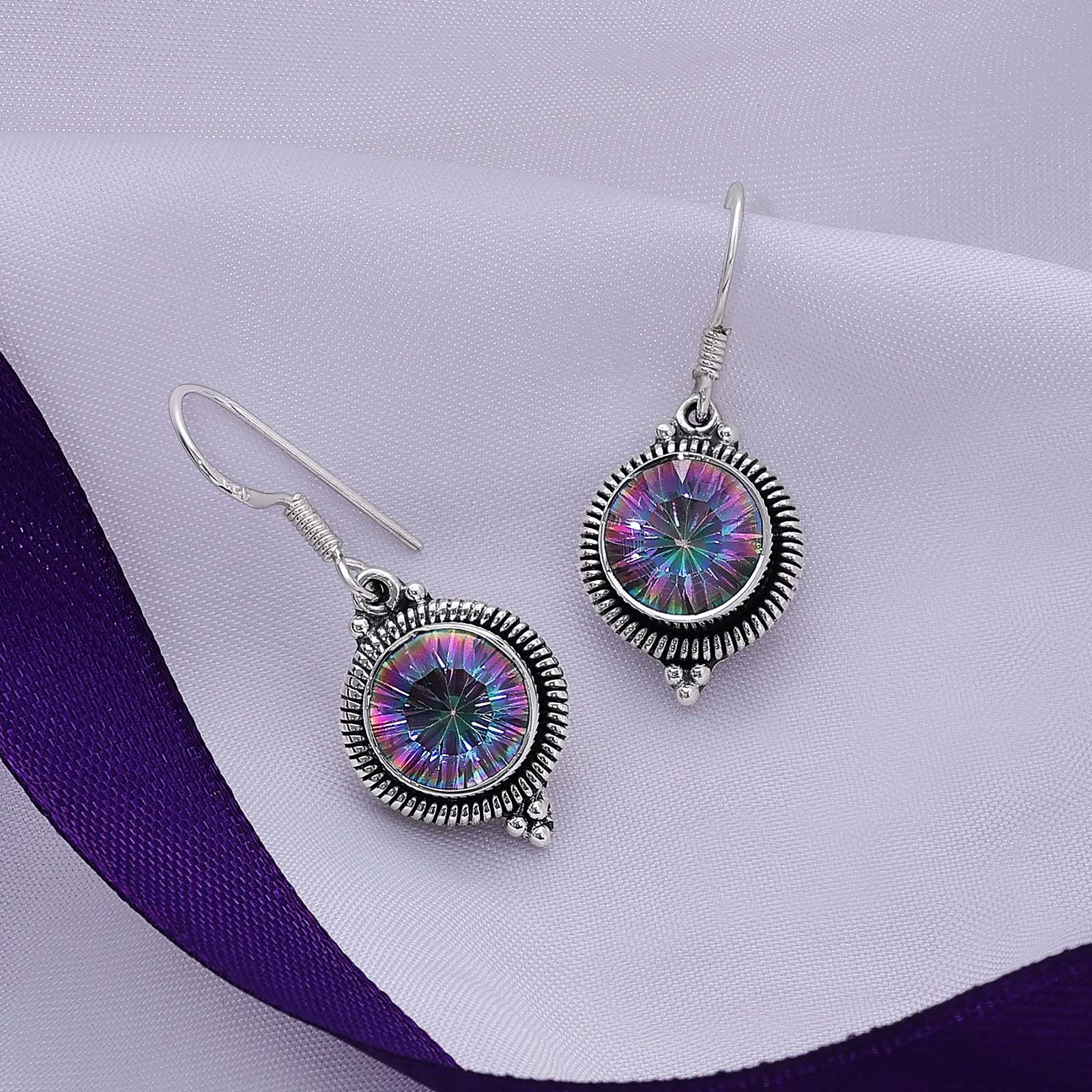 Silver Earrings - Pure Silver Earrings &#8211; Glorious Purple-Blue CZ Hook Model