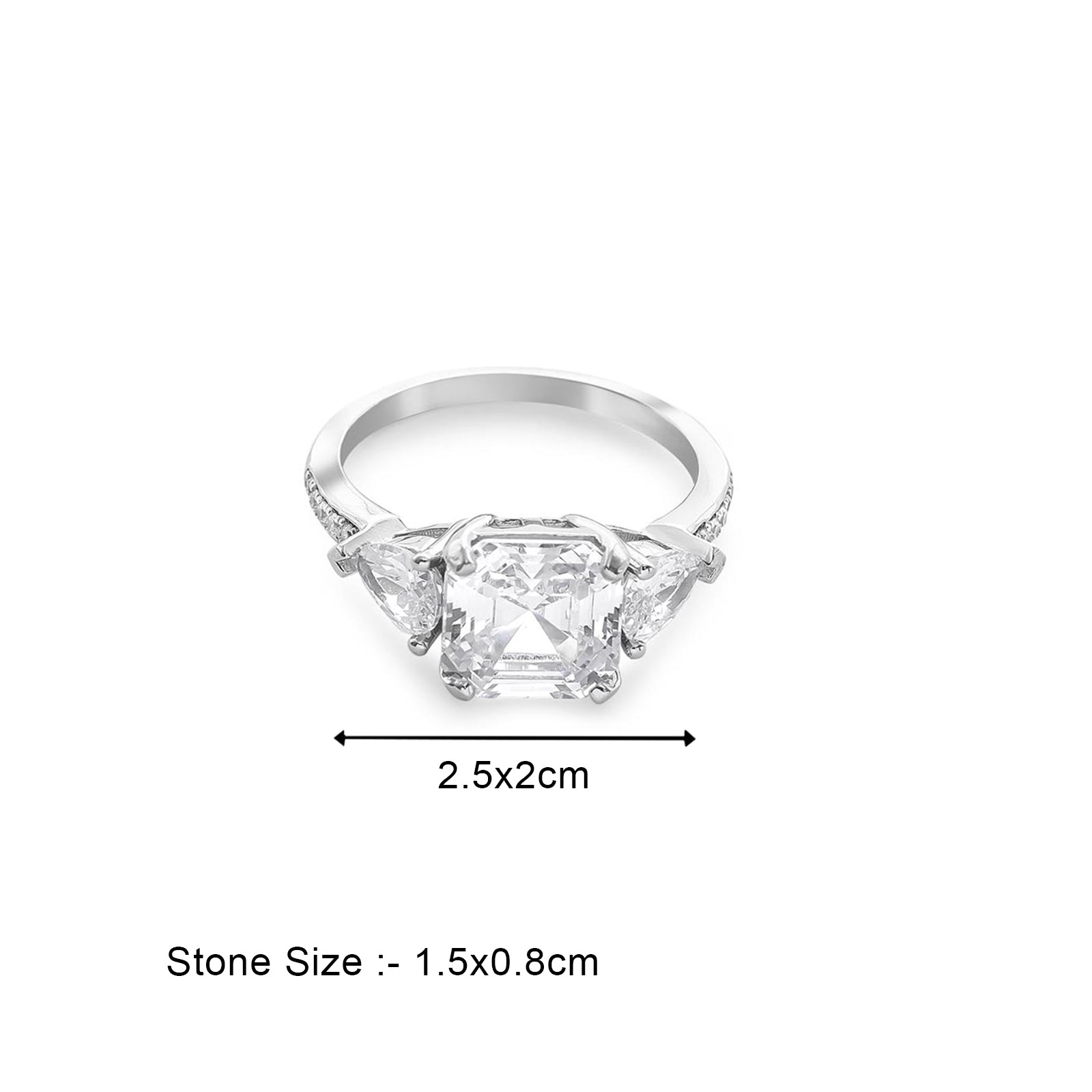 Square Cut CZ Studded Silver Ring - Tweov Jewels