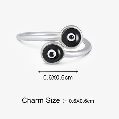 Silver Black Evil Eye Band Ring