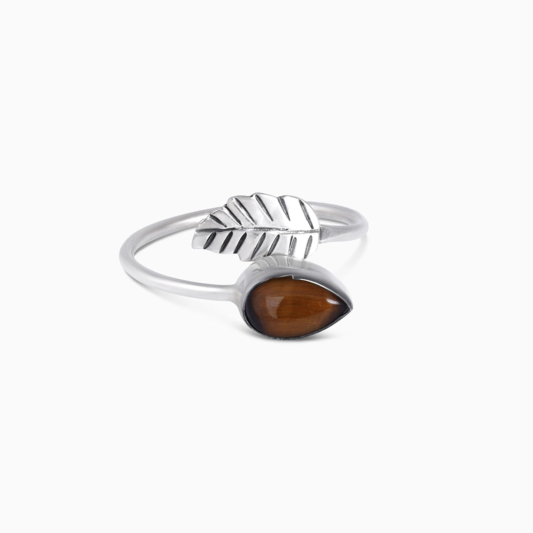 Cocktail Rings - Pure Silver Ring &#8211; Leafy Design With Tiger-Eye Stone