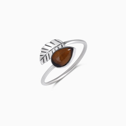 Silver Rings - Pure Silver Ring &#8211; Leafy Design With Tiger-Eye Stone
