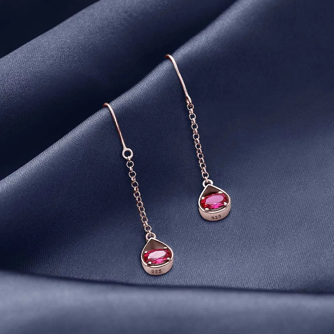 Drop Earrings - Pure Silver Earrings &#8211; Enlighted With Rose Gold Ruby