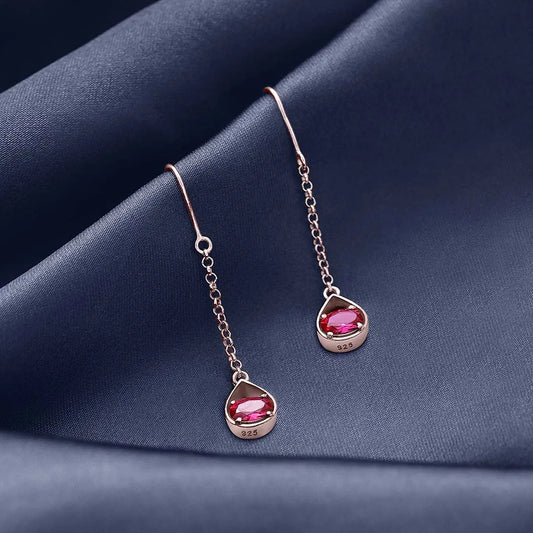 Drop Earrings - Pure Silver Earrings &#8211; Enlighted With Rose Gold Ruby