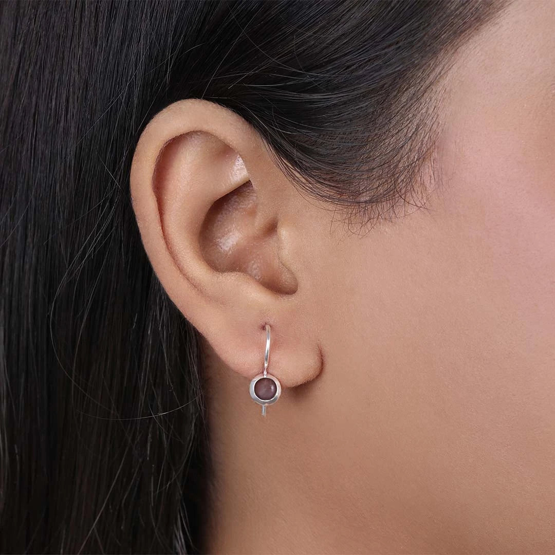 Silver Earrings - Pure Silver Earrings &#8211; Embellished With Rose Quartz Stone
