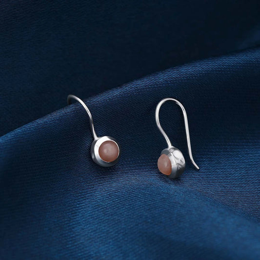 Drop Earrings - Pure Silver Earrings &#8211; Embellished With Rose Quartz Stone