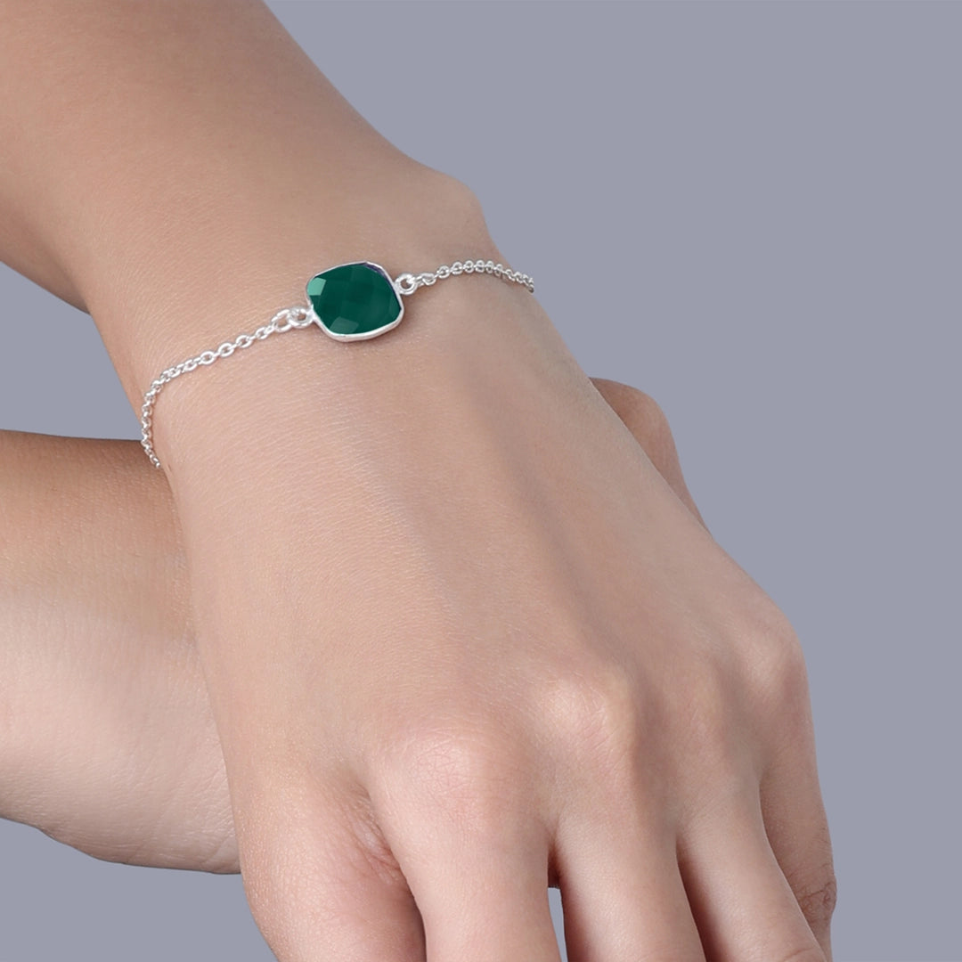 Silver chain bracelet - Pure Silver Bracelet &#8211; Imperial Emerald Green Stone