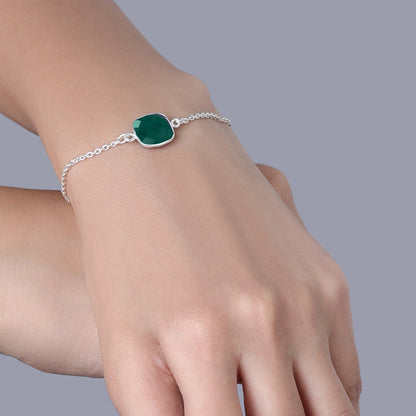 Silver chain bracelet - Pure Silver Bracelet &#8211; Imperial Emerald Green Stone