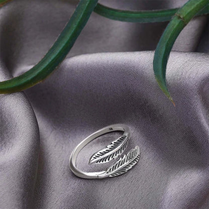Silver Open Ring - Pure Silver Ring &#8211; Woodland Whispers Wtih Double Leaf