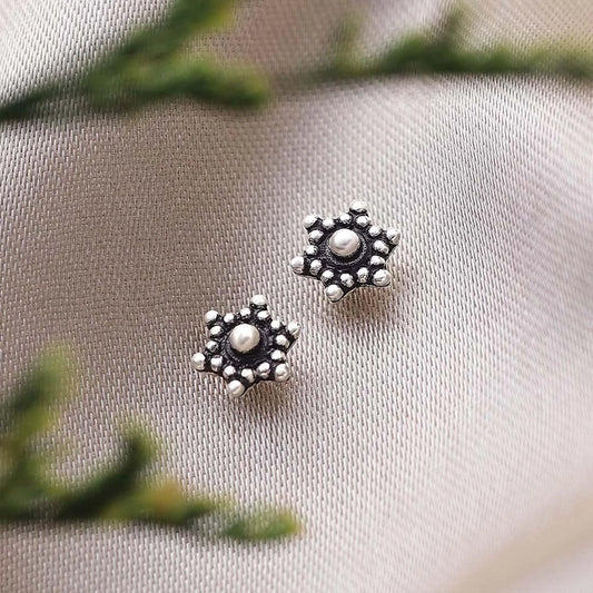 Silver Earrings - Pure 925 Silver Stud &#8211; Oxidized Star Model