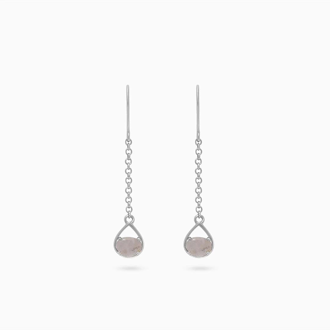 Long drop earrings - Pure Silver Earrings &#8211; Moonstone Long Drop Design