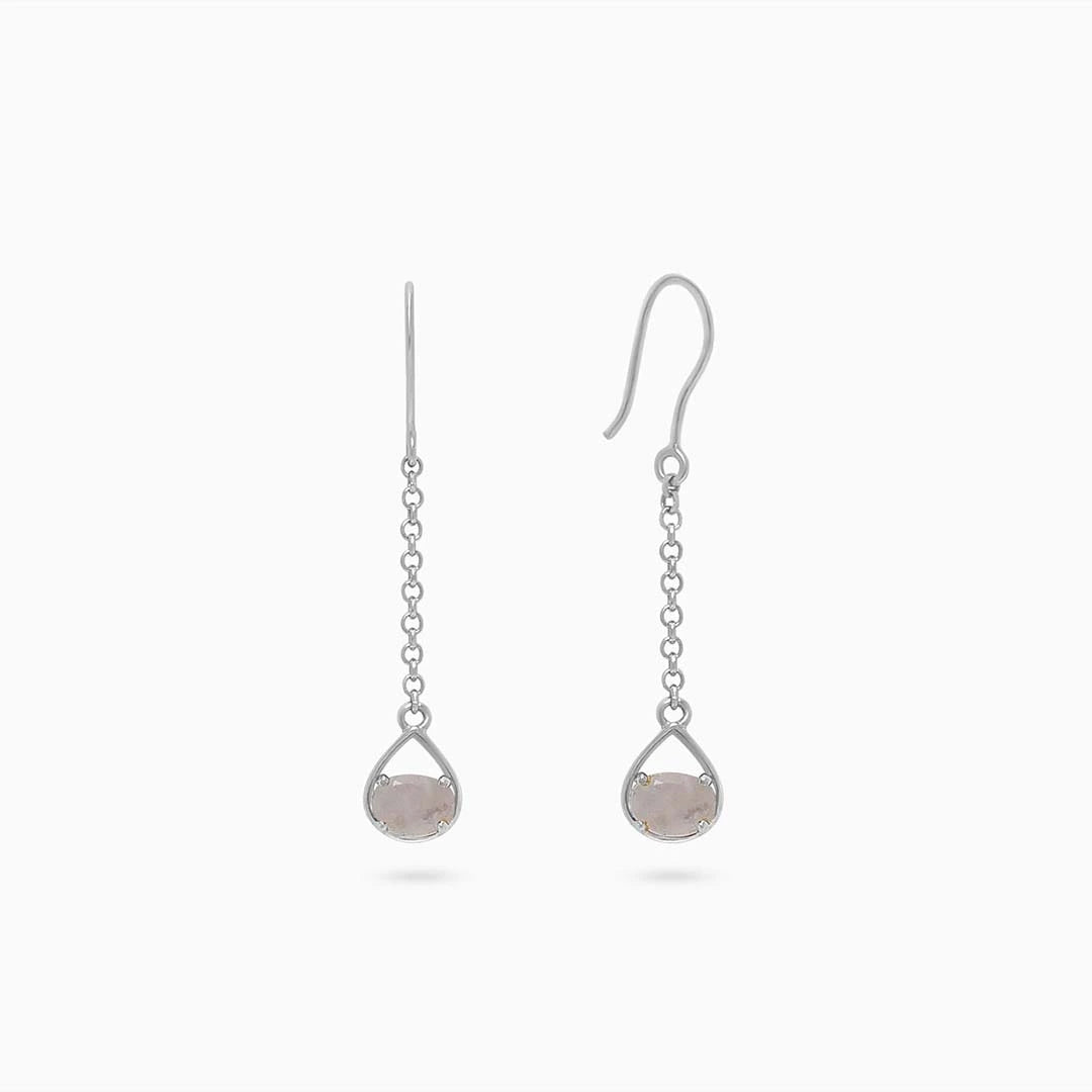 Silver Earrings - Pure Silver Earrings &#8211; Moonstone Long Drop Design