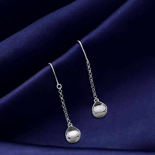 Drop Earrings - Pure Silver Earrings &#8211; Moonstone Long Drop Design