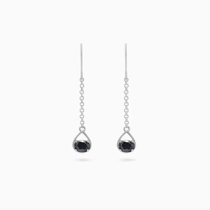 Long drop earrings - Pure Silver Earrings &#8211; Twinkling Chain Model With Onyx Stone