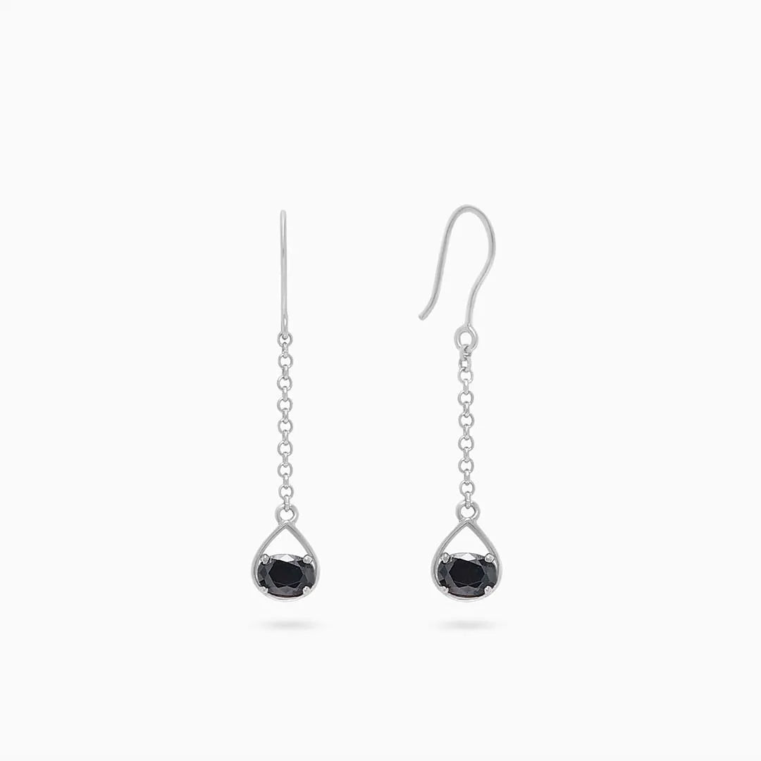 Silver Earrings - Pure Silver Earrings &#8211; Twinkling Chain Model With Onyx Stone