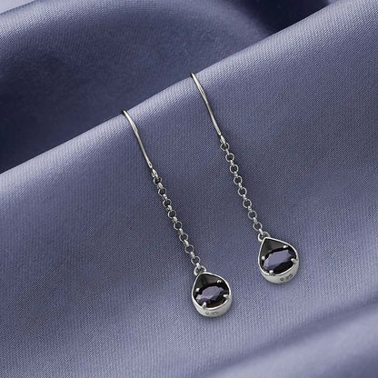 Drop Earrings - Pure Silver Earrings &#8211; Twinkling Chain Model With Onyx Stone