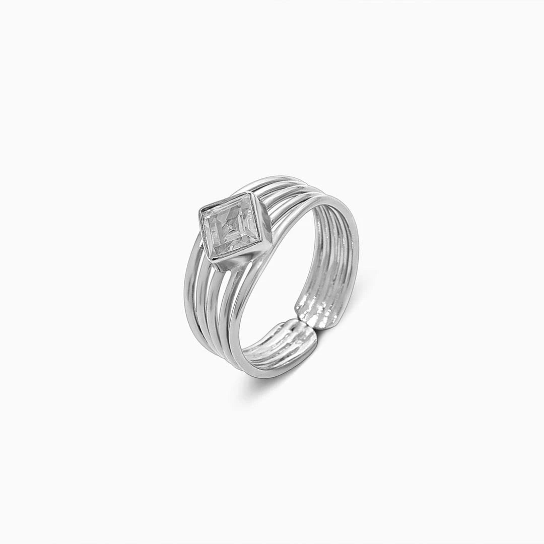 Silver ring with stone - Pure Silver Ring &#8211; Glossy Finish With Rich CZ