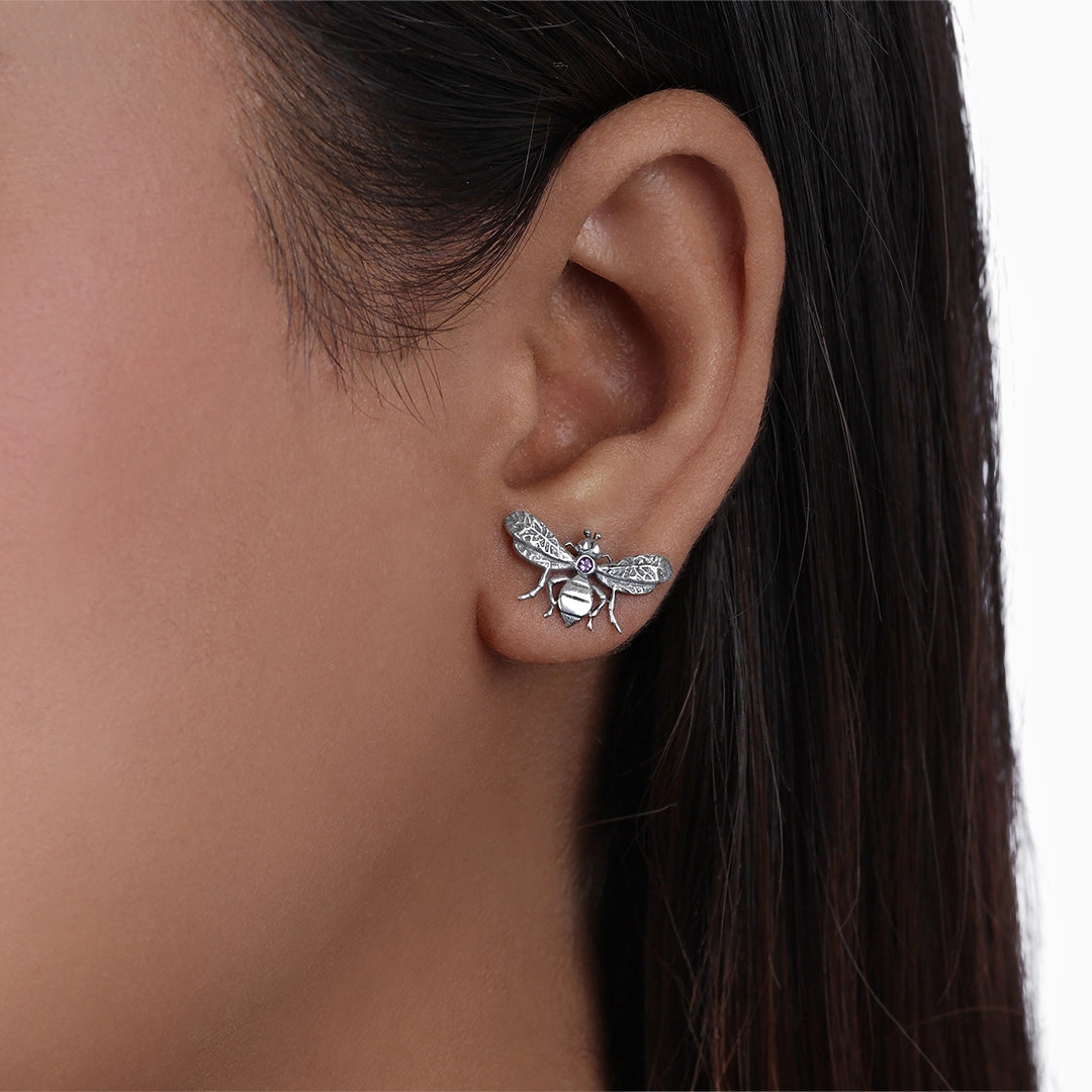 Silver stud - Pure Silver Stud &#8211; Buzzy Bee Stoned Design