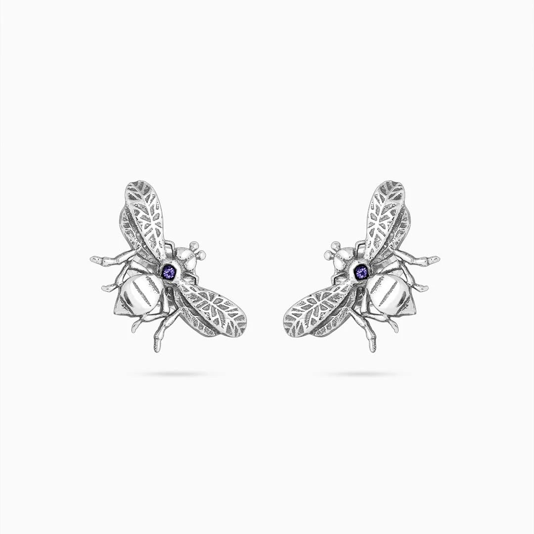 Silver Earrings - Pure Silver Stud &#8211; Buzzy Bee Stoned Design