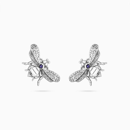 Silver Earrings - Pure Silver Stud &#8211; Buzzy Bee Stoned Design
