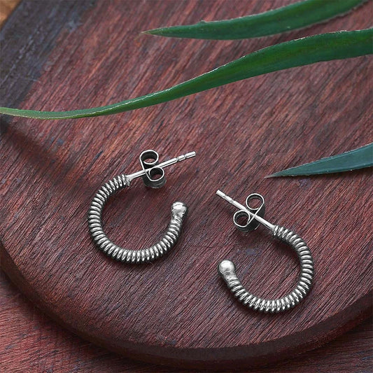 Silver Earrings - Pure Silver Earring &#8211; Spring C- Hoop Model