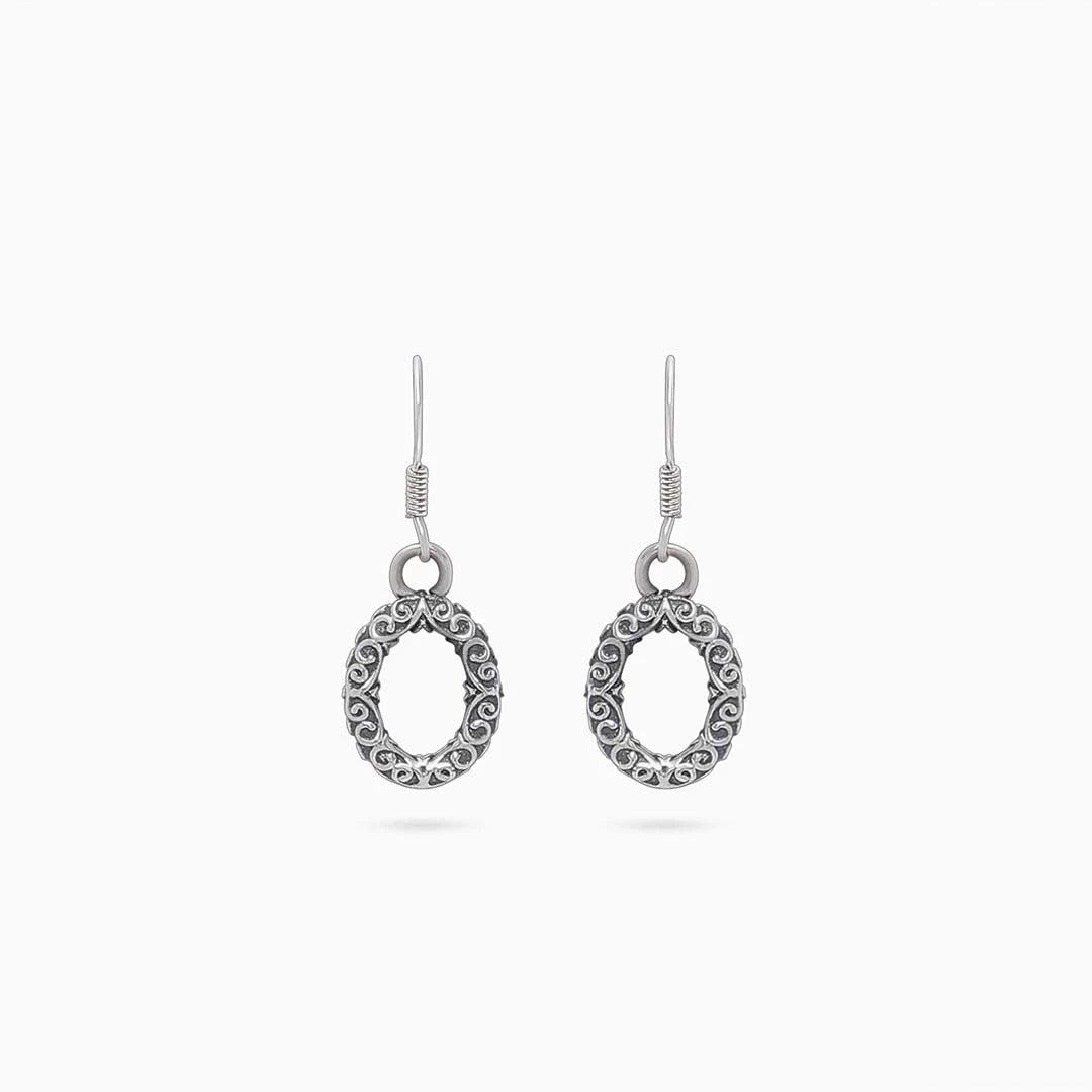 Silver Earrings - Pure Silver Earrings &#8211; Rustic Carved Oxidised Design