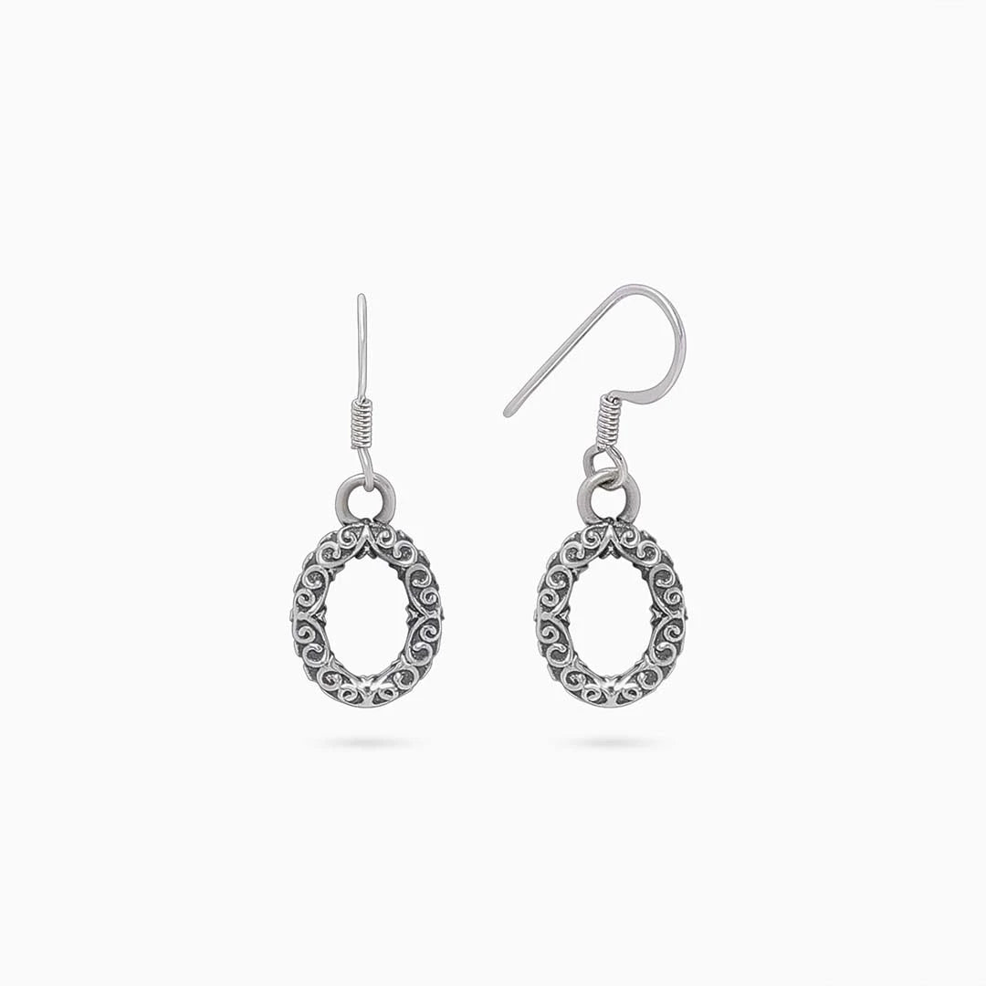 silver drop earrings - Pure Silver Earrings &#8211; Rustic Carved Oxidised Design