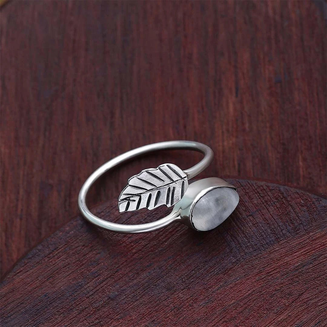 Silver Open Ring - Pure Silver Ring &#8211; Made With Leafy Moonstone
