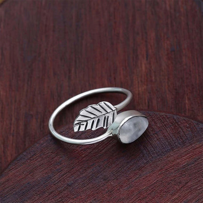 Silver Open Ring - Pure Silver Ring &#8211; Made With Leafy Moonstone