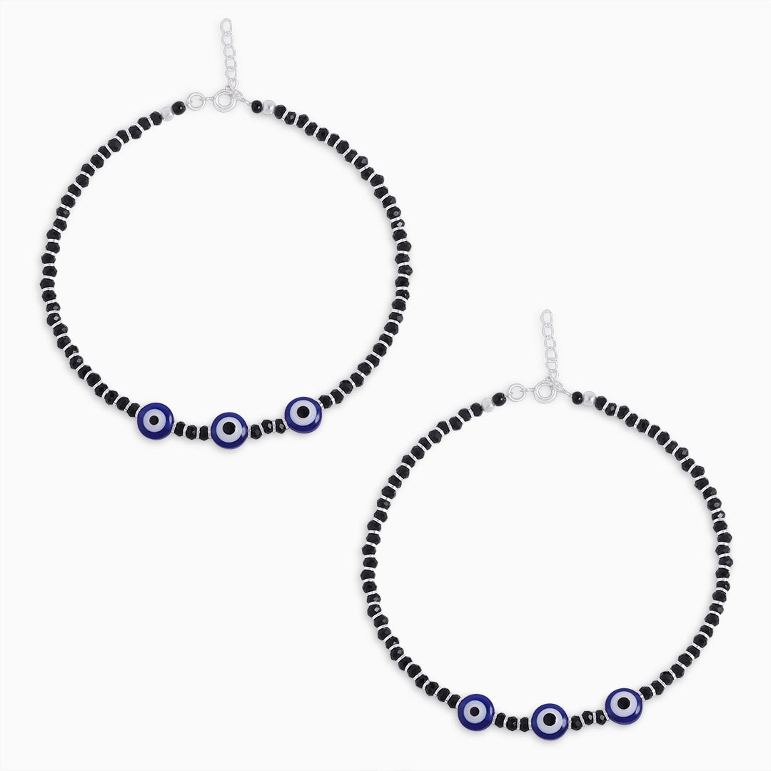Evil eye anklets - Pure Silver Anklet &#8211; Shades of Black Beaded Evil Eye