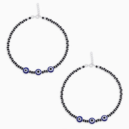 Evil eye anklets - Pure Silver Anklet &#8211; Shades of Black Beaded Evil Eye