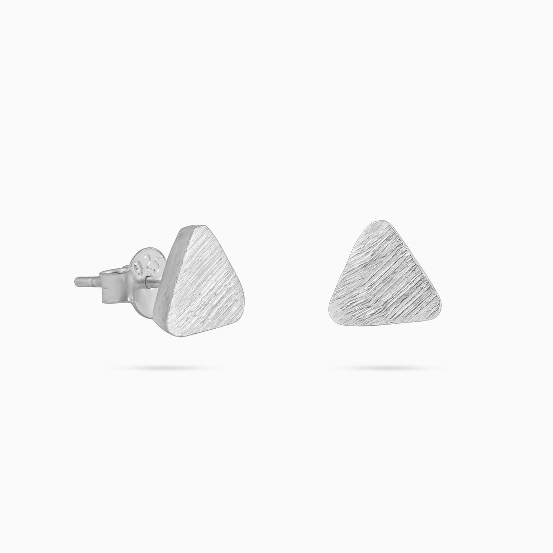 small ear studs - Pure Silver Earrings &#8211; Scratch Finish With Pyramid Shape