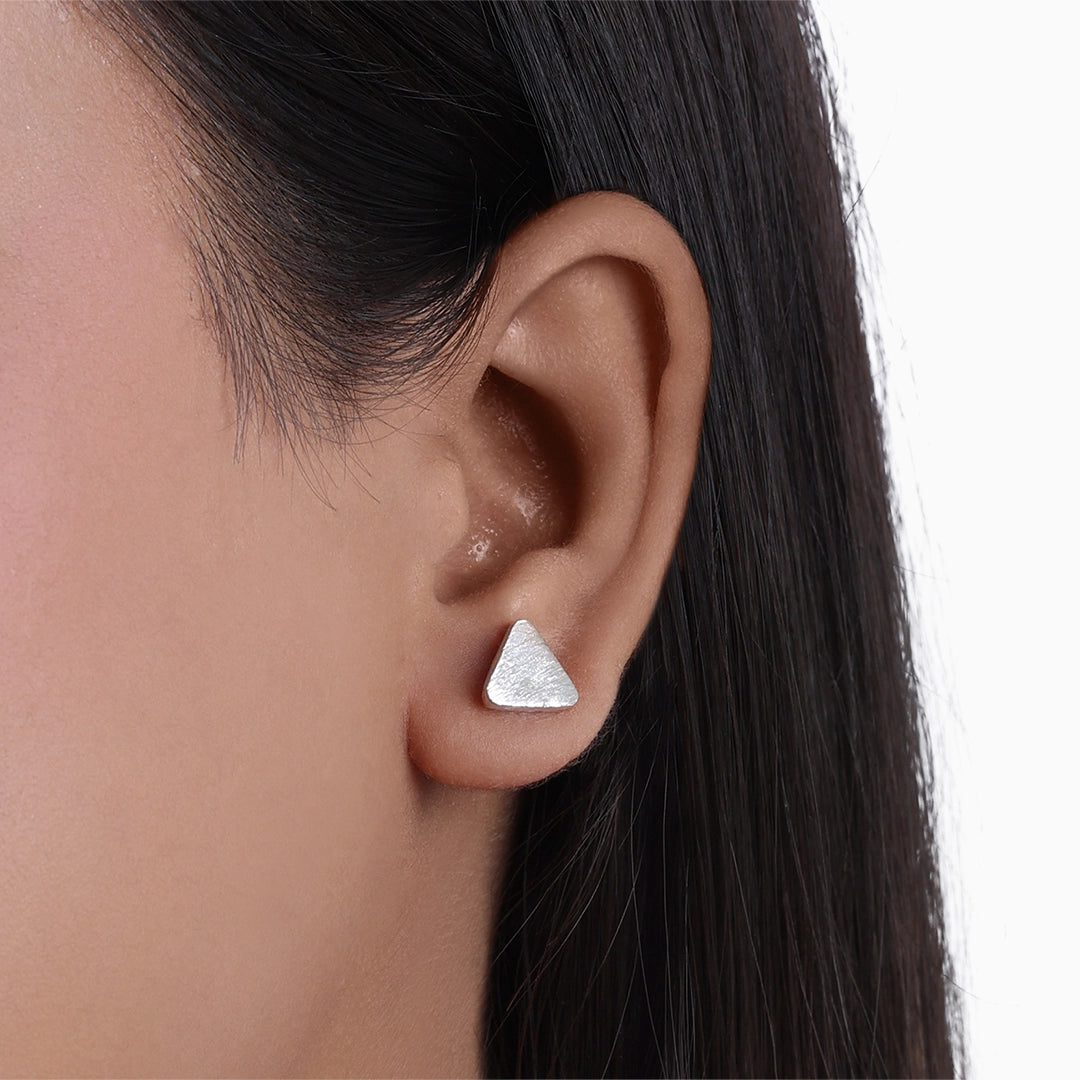 Silver stud - Pure Silver Earrings &#8211; Scratch Finish With Pyramid Shape