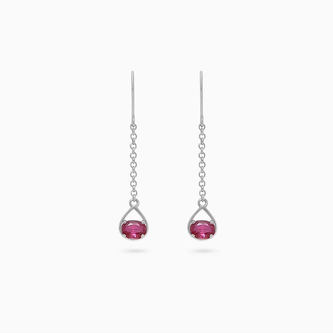 ruby silver earrings - Pure Silver Earrings &#8211; Dazzling Ruby Silver Drop Model