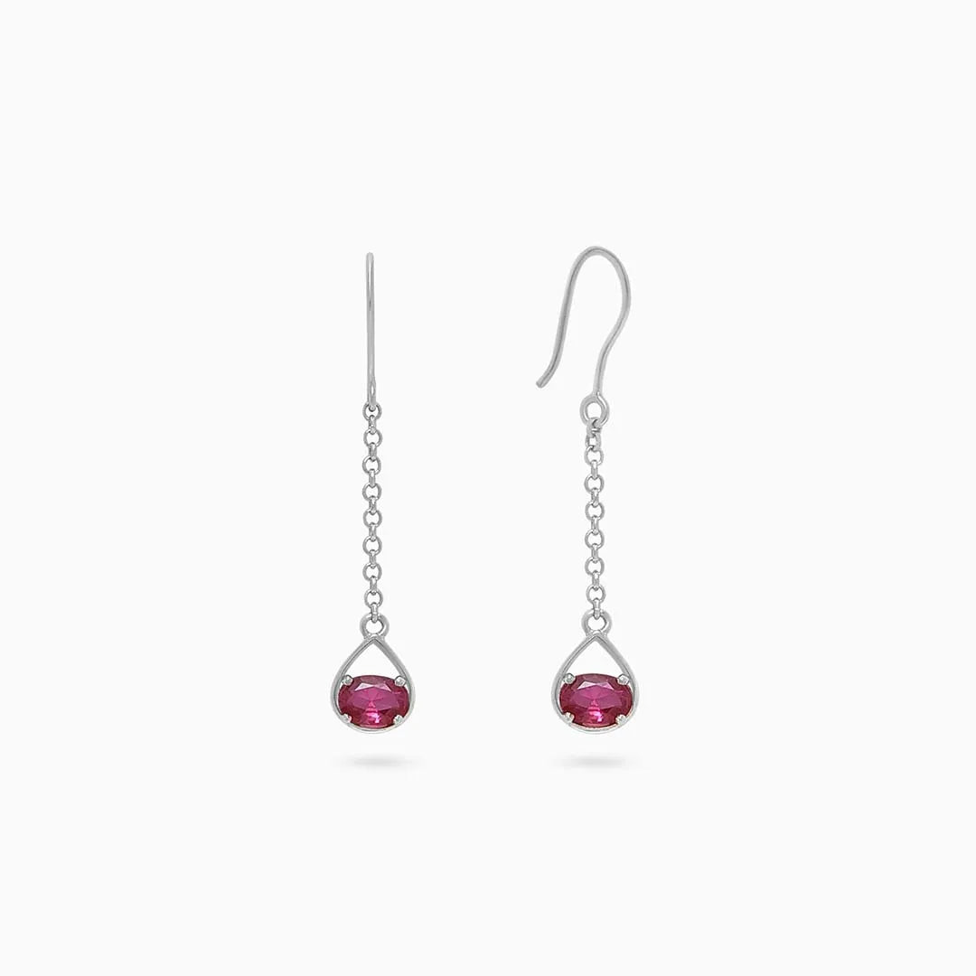 Silver Earrings - Pure Silver Earrings &#8211; Dazzling Ruby Silver Drop Model