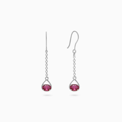 Silver Earrings - Pure Silver Earrings &#8211; Dazzling Ruby Silver Drop Model