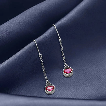 Drop Earrings - Pure Silver Earrings &#8211; Dazzling Ruby Silver Drop Model