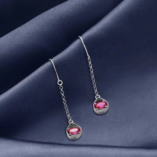 Drop Earrings - Pure Silver Earrings &#8211; Dazzling Ruby Silver Drop Model