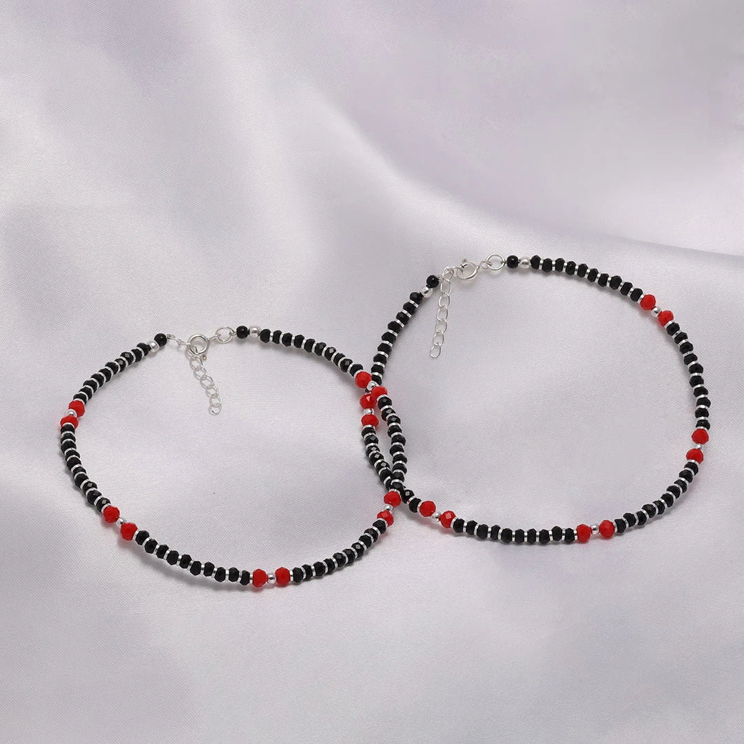 black beads anklets - Pure Silver Anklet &#8211; Made With Rouge Ebony Beads
