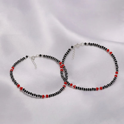 black beads anklets - Pure Silver Anklet &#8211; Made With Rouge Ebony Beads