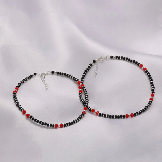 black beads anklets - Pure Silver Anklet &#8211; Made With Rouge Ebony Beads