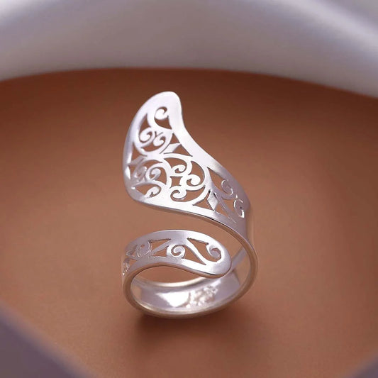 Silver Open Ring - Pure 925 Silver Ring &#8211; Filigree Embossed Adjustable Fit