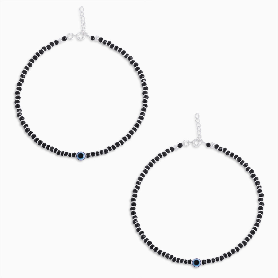 beaded anklets - Pure Silver Anklet &#8211; Aura Evil Eye Design