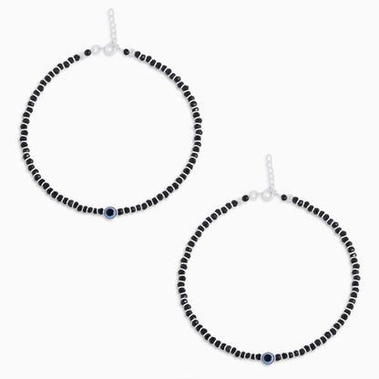 beaded anklets - Pure Silver Anklet &#8211; Aura Evil Eye Design