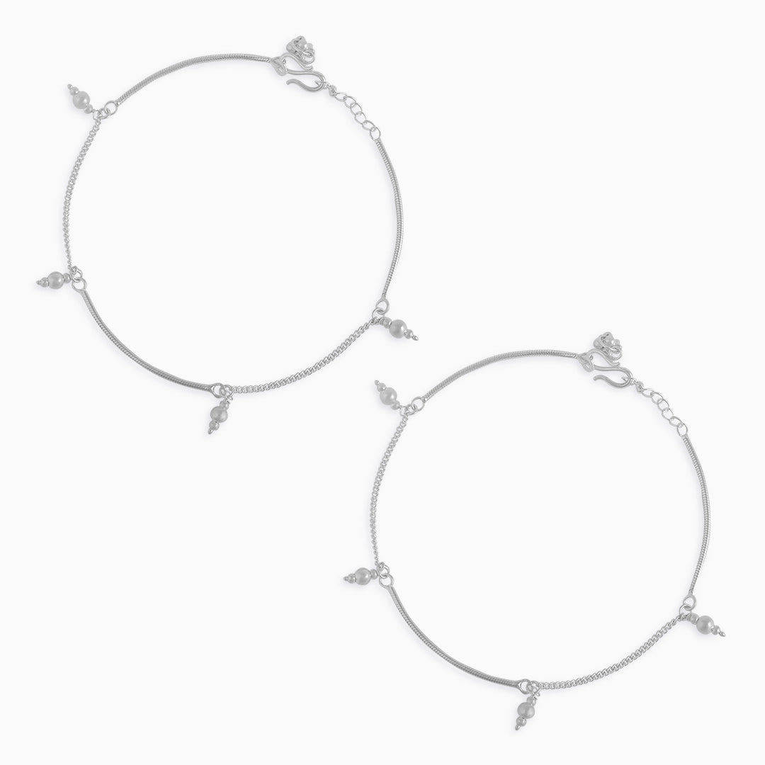 Silver Anklet - Pure Silver Anklet &#8211; Fusion Style Lustrous Beaded