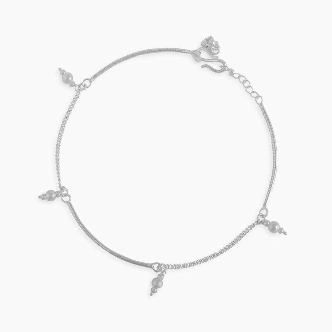silver anklet for women - Pure Silver Anklet &#8211; Fusion Style Lustrous Beaded
