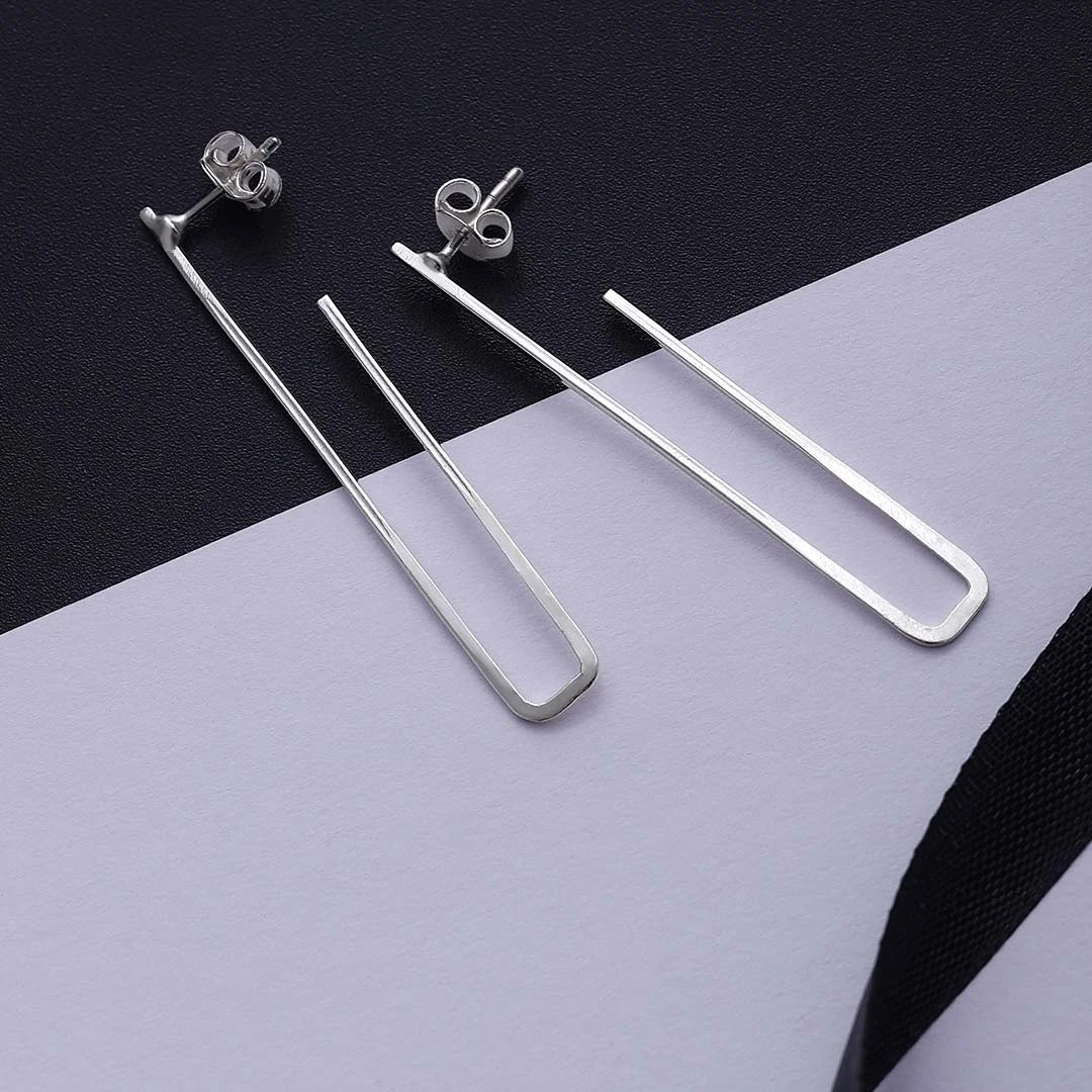 Contemporary Jewellery - Pure Silver Earrings &#8211; Long Asymmetrical Dangle