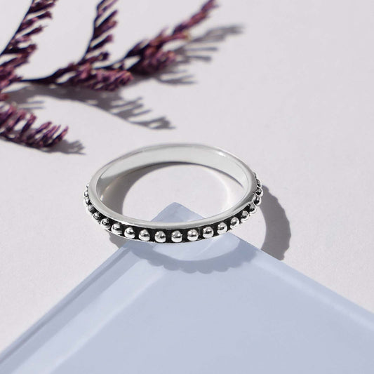BRASS RING - Pure Silver Ring &#8211; Made With Oxidized Mini Balls
